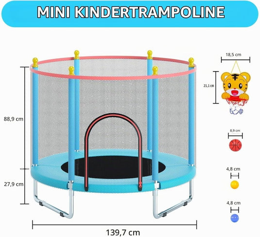 Kindertrampoline 150 cm met veiligheidsnet en basketbalmand tot 200 kg – trampoline – indoor outdoor - happygetfit.com