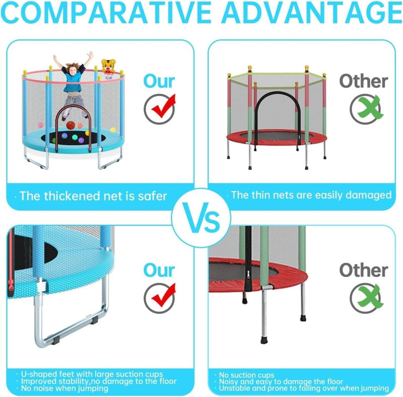 Chargez l'image dans la visionneuse de la galerie, Kindertrampoline 150 cm met veiligheidsnet en basketbalmand tot 200 kg – trampoline – indoor outdoor - happygetfit.com
