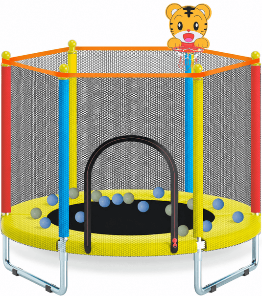 Kindertrampoline 150 cm met veiligheidsnet en basketbalring tot 204 kg – trampoline – indoor outdoor - happygetfit.com