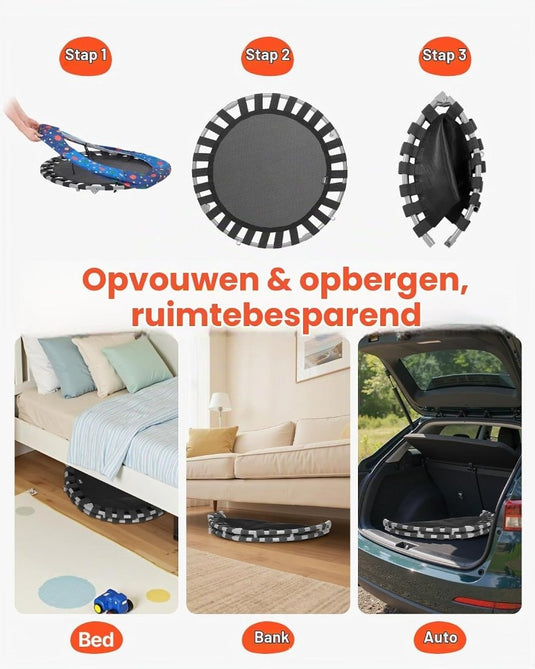 Kindertrampoline 91 cm opvouwbaar met handgreep en antislip poten – mini trampoline – indoor trampoline - happygetfit.com