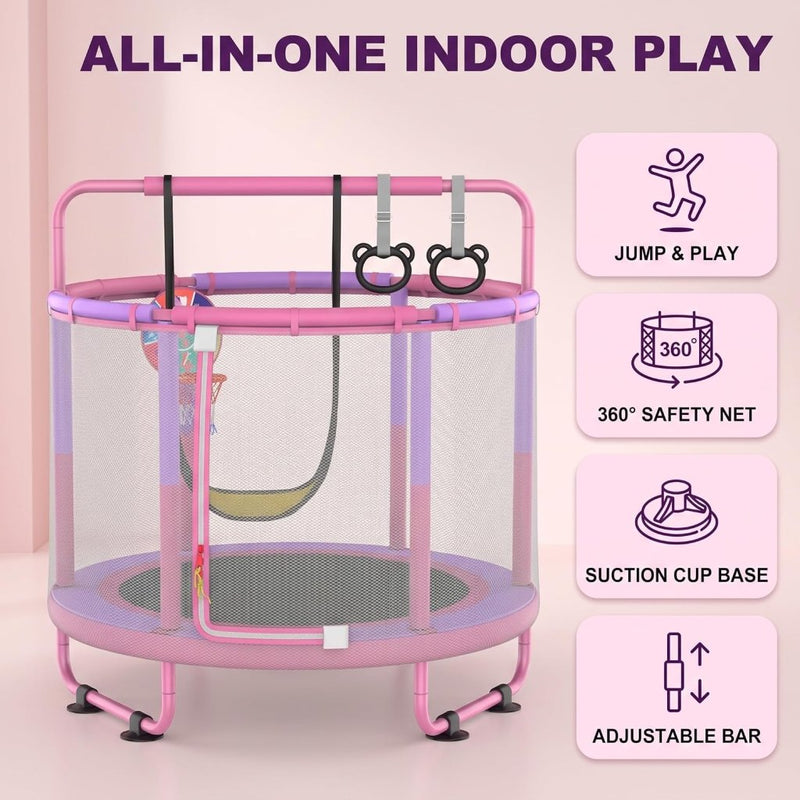 Load image into Gallery viewer, Kindertrampoline met veiligheidsnet schommel en basketbalmand roze-paars – trampoline – speeltoestel - happygetfit.com
