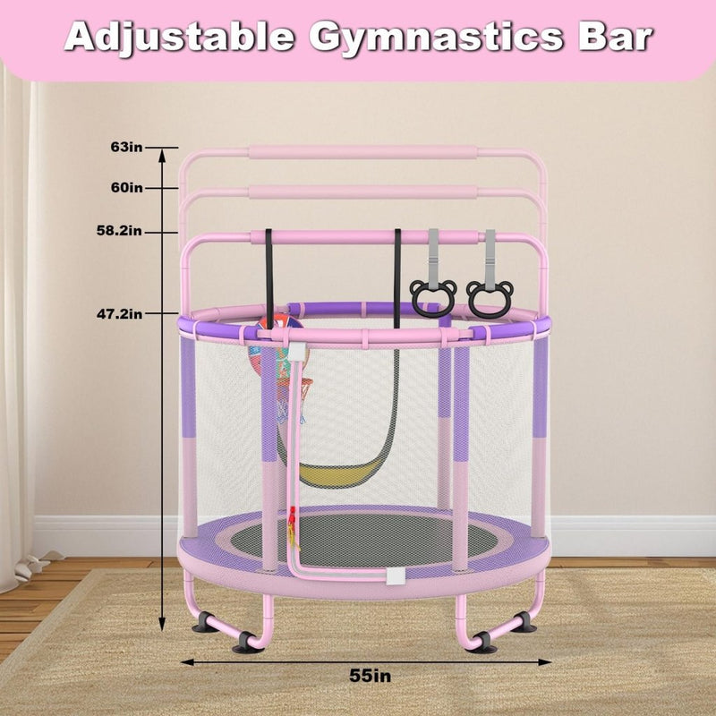 Load image into Gallery viewer, Kindertrampoline met veiligheidsnet schommel en basketbalmand roze-paars – trampoline – speeltoestel - happygetfit.com
