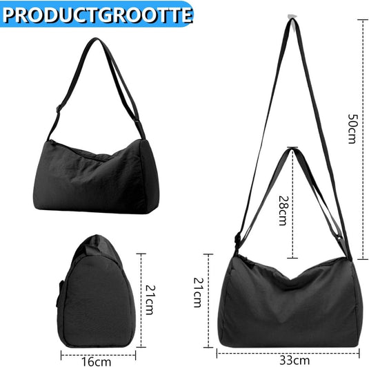 Kleine sporttas dames 33 x 21 cm van waterafstotend nylon met verstelbare schouderriem – gymtas – fitnessschoudertas - happygetfit.com