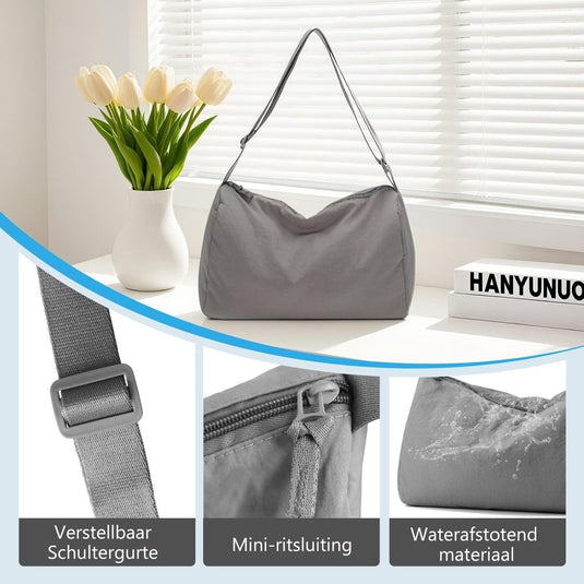 Kleine sporttas dames 33 x 21 cm van waterafstotend nylon met verstelbare schouderriem – gymtas – fitnessschoudertas - happygetfit.com