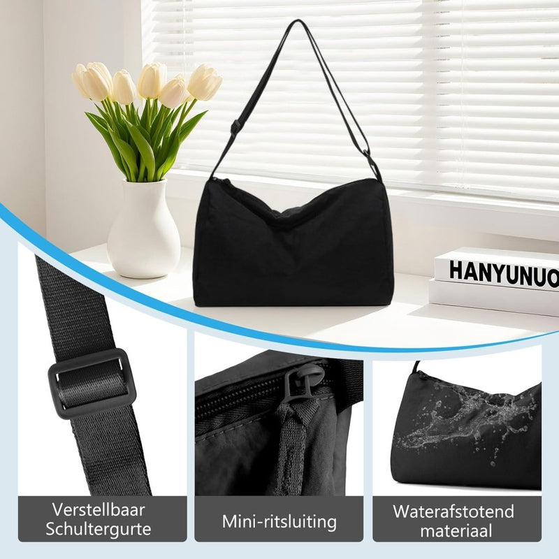Laden Sie das Bild in Galerie -Viewer, Kleine sporttas dames 33 x 21 cm van waterafstotend nylon met verstelbare schouderriem – gymtas – fitnessschoudertas - happygetfit.com

