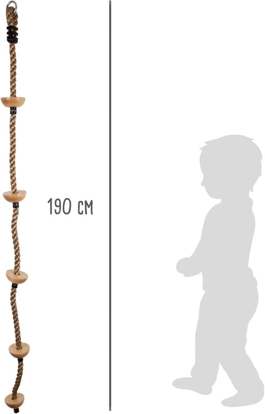 Klimtouw Kinderen met Houten Treden – 190 cm – Boomhut Klimspeelgoed & Schommel Accessoire – Tot 100 kg – Vanaf 3 Jaar - happygetfit.com