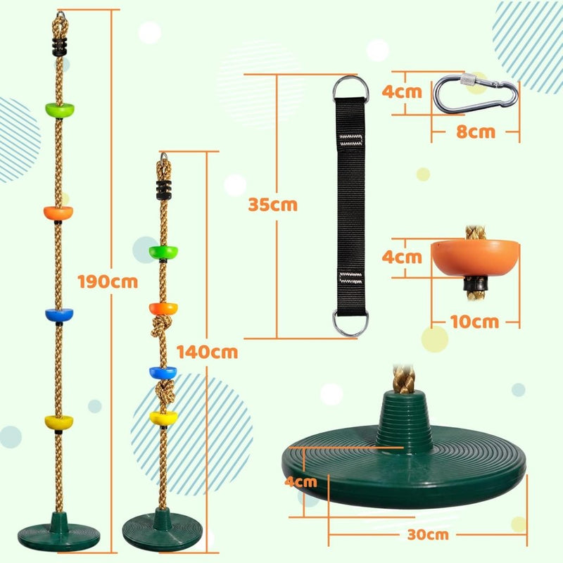 Load image into Gallery viewer, Klimtouwschommel Kinderen – Verstelbaar 140-190 cm – Frisbee Schommel met Klimtouw – Tot 150 kg – Voor Tuin en Buiten - happygetfit.com
