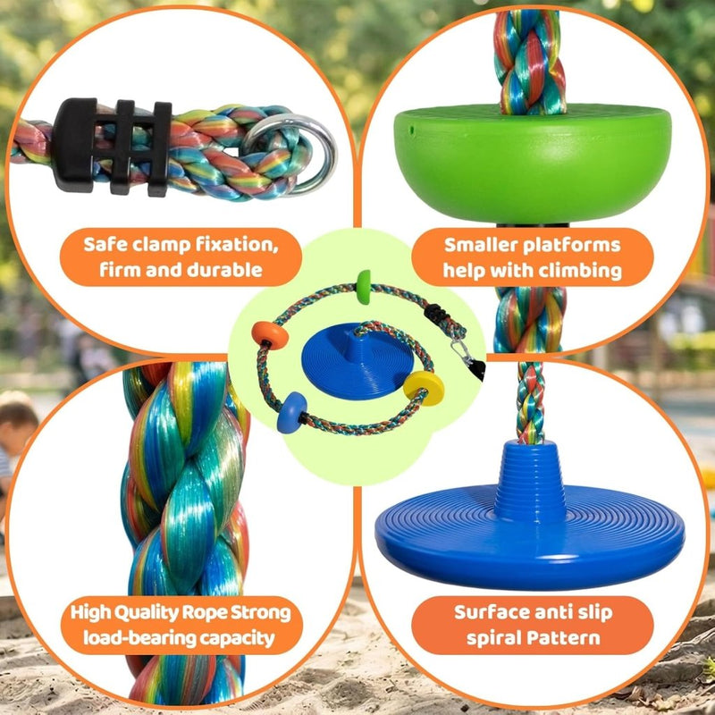 Load image into Gallery viewer, Klimtouwschommel Kinderen – Verstelbaar 140-190 cm – Frisbee Schommel met Klimtouw – Tot 150 kg – Voor Tuin en Buiten - happygetfit.com
