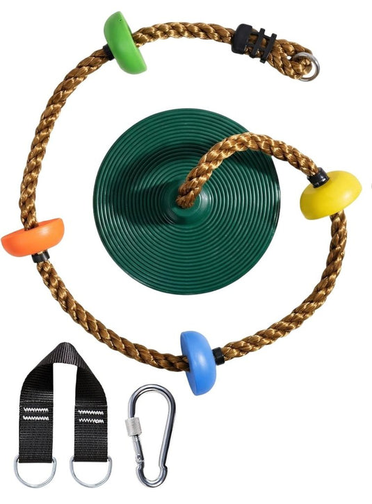 Klimtouwschommel Kinderen – Verstelbaar 140-190 cm – Frisbee Schommel met Klimtouw – Tot 150 kg – Voor Tuin en Buiten - happygetfit.com