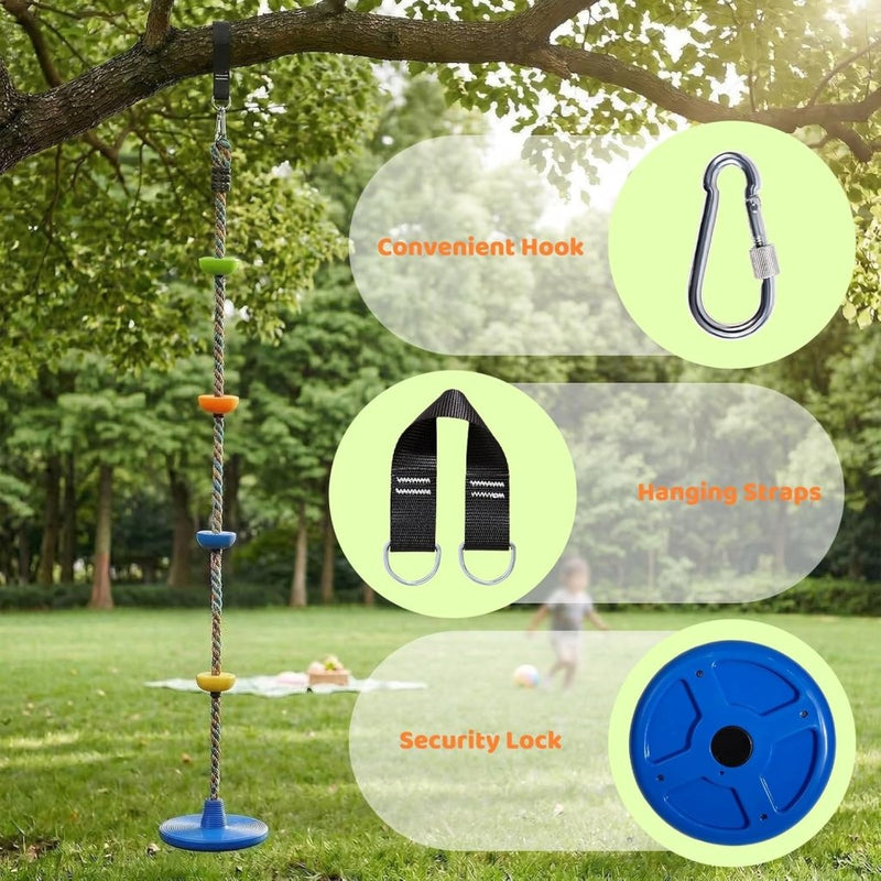 Load image into Gallery viewer, Klimtouwschommel Kinderen – Verstelbaar 140-190 cm – Frisbee Schommel met Klimtouw – Tot 150 kg – Voor Tuin en Buiten - happygetfit.com
