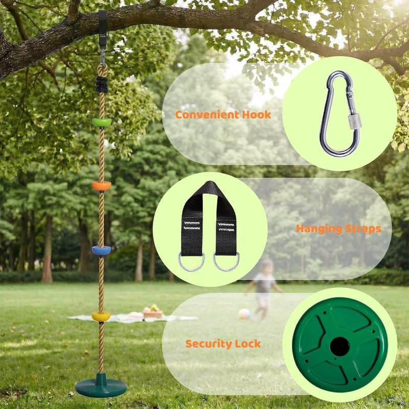 Load image into Gallery viewer, Klimtouwschommel Kinderen – Verstelbaar 140-190 cm – Frisbee Schommel met Klimtouw – Tot 150 kg – Voor Tuin en Buiten - happygetfit.com
