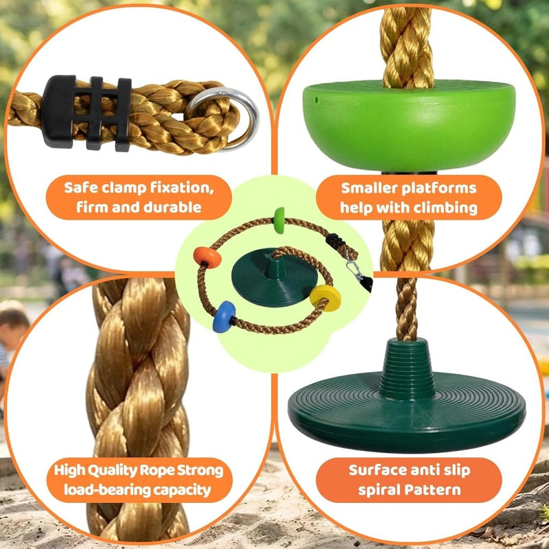 Load image into Gallery viewer, Klimtouwschommel Kinderen – Verstelbaar 140-190 cm – Frisbee Schommel met Klimtouw – Tot 150 kg – Voor Tuin en Buiten - happygetfit.com
