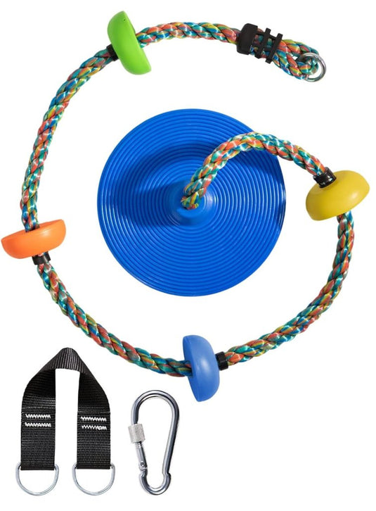 Klimtouwschommel Kinderen – Verstelbaar 140-190 cm – Frisbee Schommel met Klimtouw – Tot 150 kg – Voor Tuin en Buiten - happygetfit.com