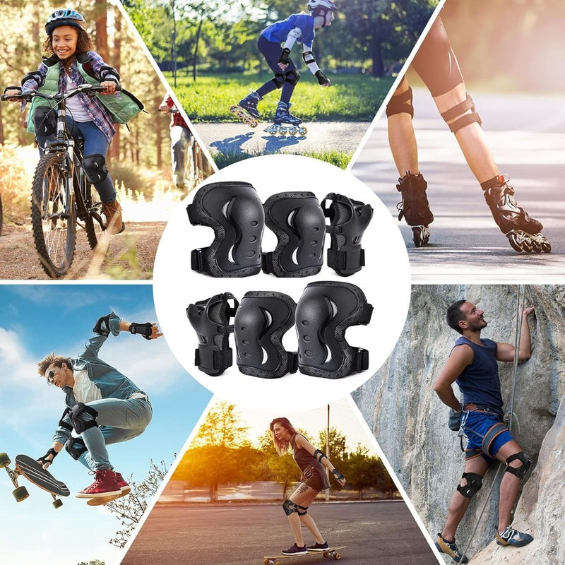Load image into Gallery viewer, Kniebeschermersset voor kinderen en volwassenen - Inline skates Kniebeschermers Bescherming Inline skates Dames 6-in-1 Kniebeschermers Elleboogbeschermers Polsbeschermers (Zwart, Large) - happygetfit.com
