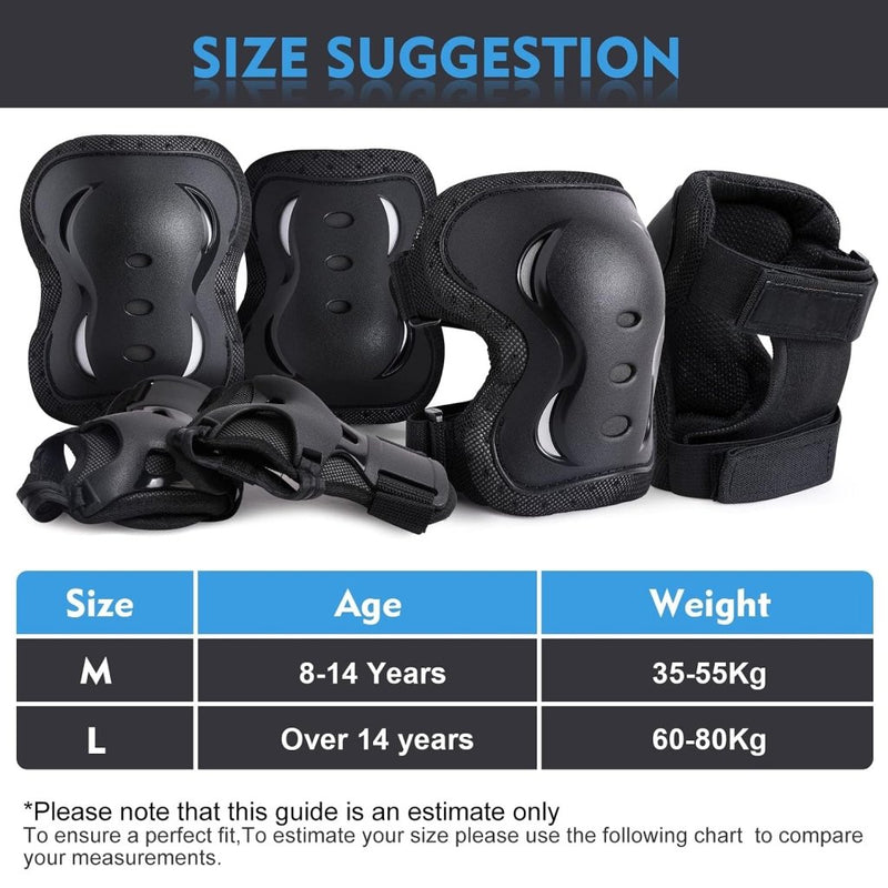 Load image into Gallery viewer, Kniebeschermersset voor kinderen en volwassenen - Inline skates Kniebeschermers Bescherming Inline skates Dames 6-in-1 Kniebeschermers Elleboogbeschermers Polsbeschermers (Zwart, Large) - happygetfit.com
