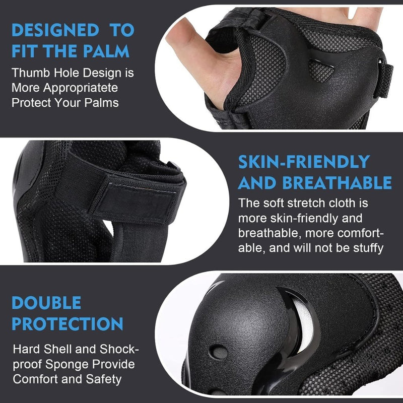 Load image into Gallery viewer, Kniebeschermersset voor kinderen en volwassenen - Inline skates Kniebeschermers Bescherming Inline skates Dames 6-in-1 Kniebeschermers Elleboogbeschermers Polsbeschermers (Zwart, Large) - happygetfit.com
