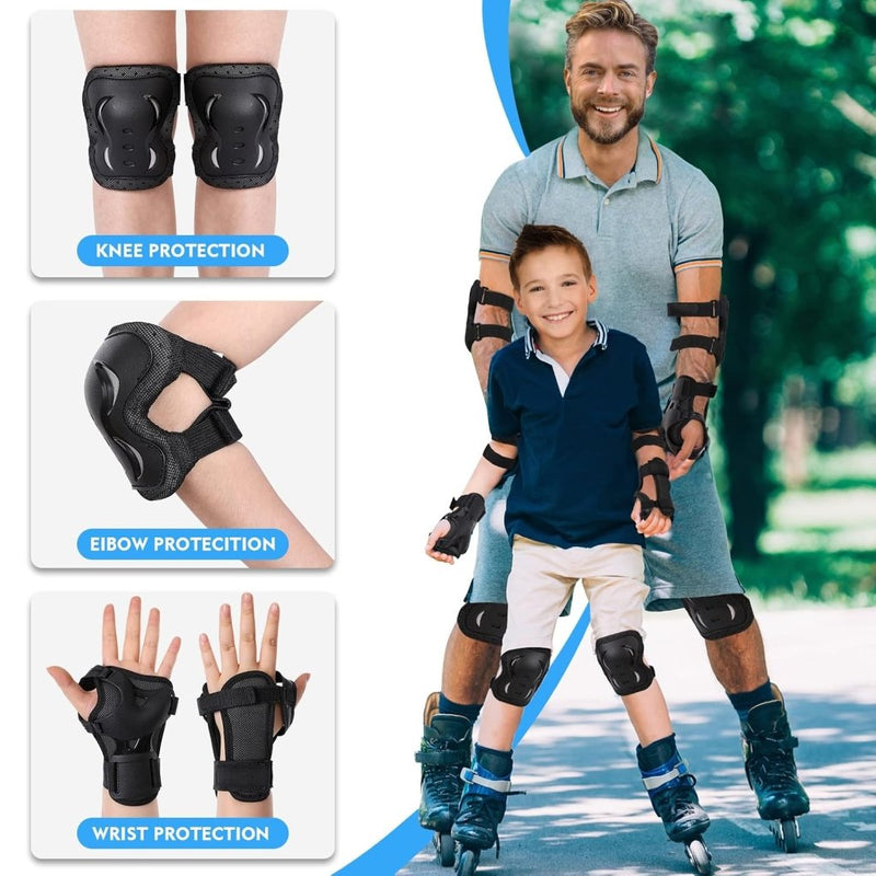 Load image into Gallery viewer, Kniebeschermersset voor kinderen en volwassenen - Inline skates Kniebeschermers Bescherming Inline skates Dames 6-in-1 Kniebeschermers Elleboogbeschermers Polsbeschermers (Zwart, Large) - happygetfit.com
