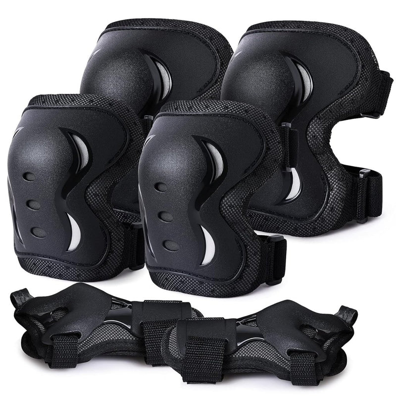 Load image into Gallery viewer, Kniebeschermersset voor kinderen en volwassenen - Inline skates Kniebeschermers Bescherming Inline skates Dames 6-in-1 Kniebeschermers Elleboogbeschermers Polsbeschermers (Zwart, Large) - happygetfit.com
