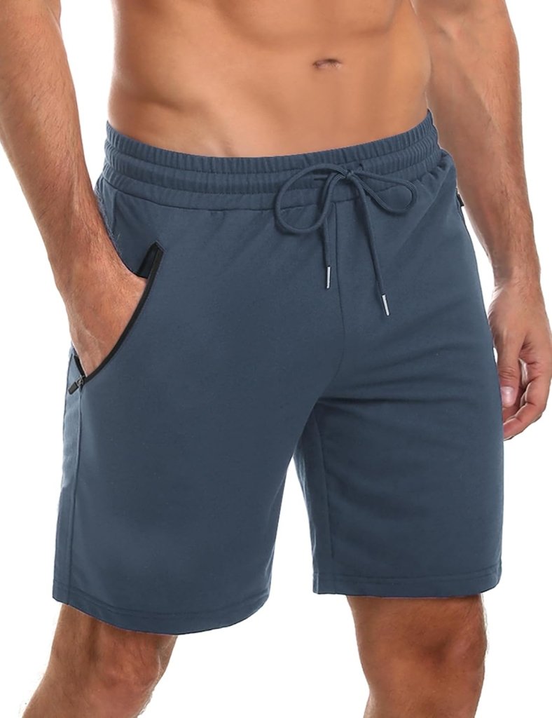 Laden Sie das Bild in Galerie -Viewer, Korte sportbroek heren van 100% katoen met ritszakken en verstelbaar trekkoord – fitnessshort – joggingbroek - happygetfit.com
