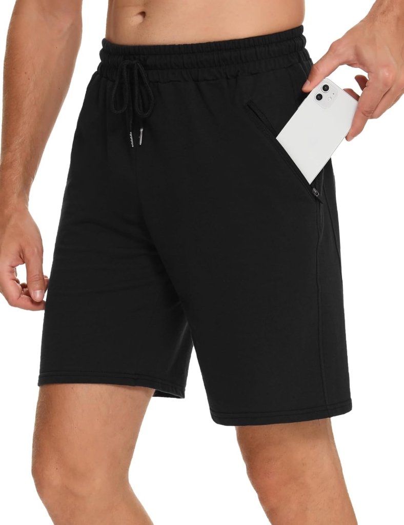 Laden Sie das Bild in Galerie -Viewer, Korte sportbroek heren van 100% katoen met ritszakken en verstelbaar trekkoord – fitnessshort – joggingbroek - happygetfit.com
