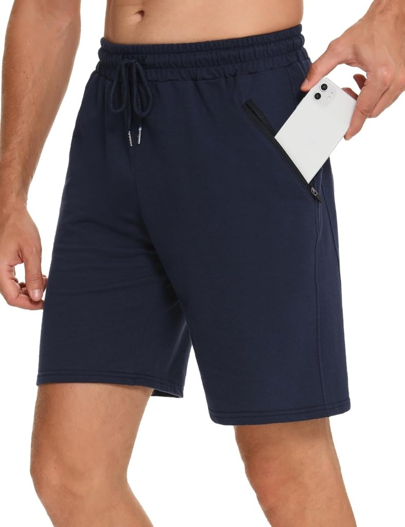 Laden Sie das Bild in Galerie -Viewer, Korte sportbroek heren van 100% katoen met ritszakken en verstelbaar trekkoord – fitnessshort – joggingbroek - happygetfit.com
