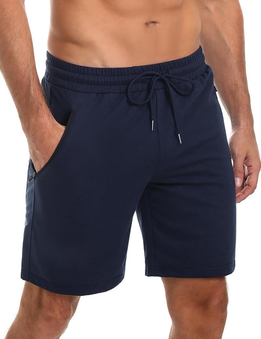 Korte sportbroek heren van 100% katoen met ritszakken en verstelbaar trekkoord – fitnessshort – joggingbroek - happygetfit.com