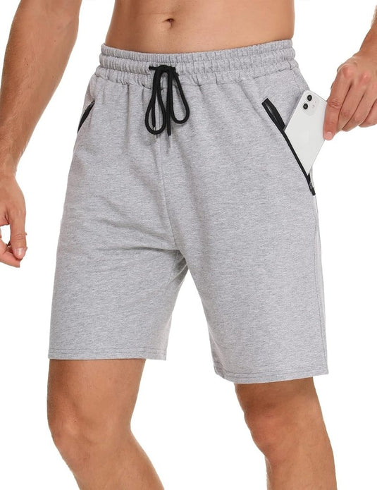 Korte sportbroek heren van 100% katoen met ritszakken en verstelbaar trekkoord – fitnessshort – joggingbroek - happygetfit.com