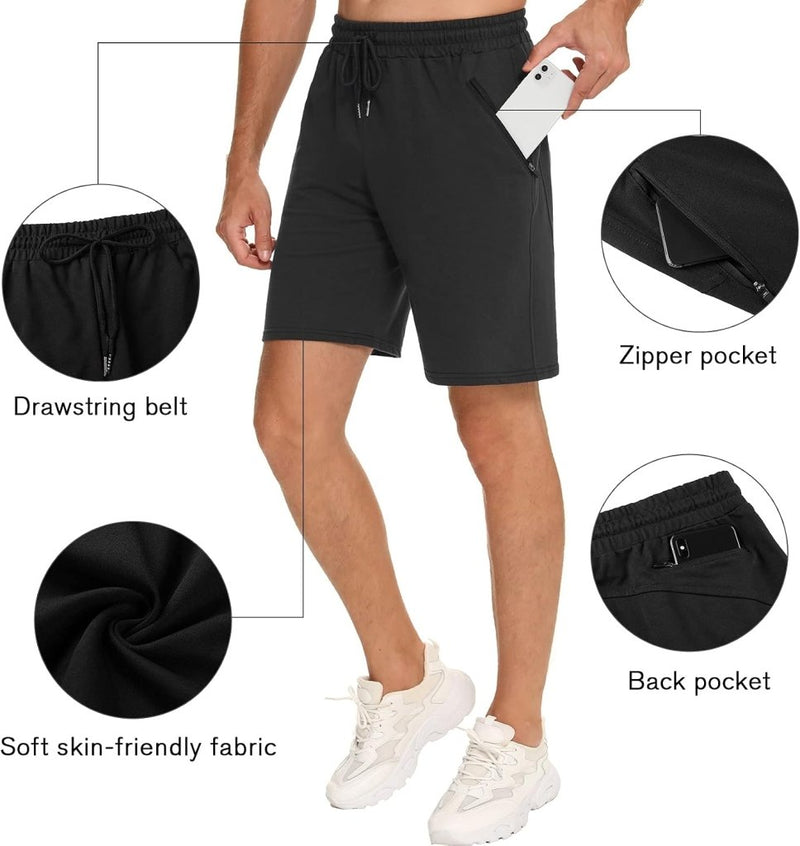 Laden Sie das Bild in Galerie -Viewer, Korte sportbroek heren van 100% katoen met ritszakken en verstelbaar trekkoord – fitnessshort – joggingbroek - happygetfit.com
