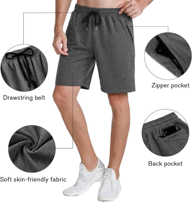 Laden Sie das Bild in Galerie -Viewer, Korte sportbroek heren van 100% katoen met ritszakken en verstelbaar trekkoord – fitnessshort – joggingbroek - happygetfit.com
