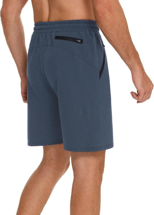 Korte sportbroek heren van 100% katoen met ritszakken en verstelbaar trekkoord – fitnessshort – joggingbroek - happygetfit.com