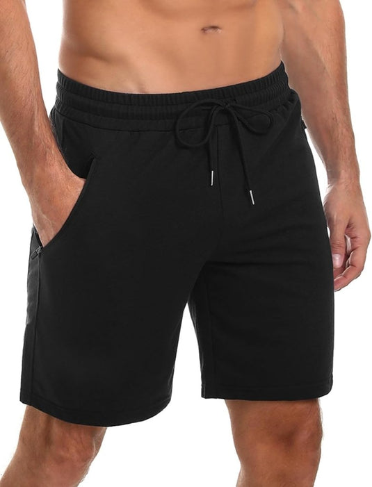 Korte sportbroek heren van 100% katoen met ritszakken en verstelbaar trekkoord – fitnessshort – joggingbroek - happygetfit.com