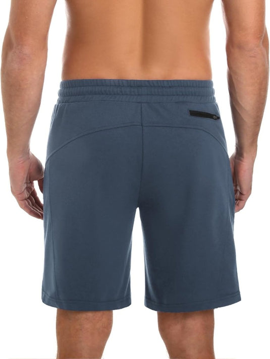 Korte sportbroek heren van 100% katoen met ritszakken en verstelbaar trekkoord – fitnessshort – joggingbroek - happygetfit.com