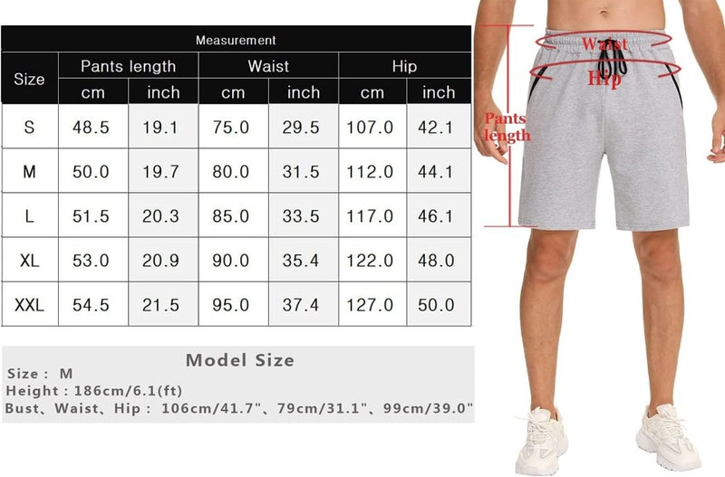 Laden Sie das Bild in Galerie -Viewer, Korte sportbroek heren van 100% katoen met ritszakken en verstelbaar trekkoord – fitnessshort – joggingbroek - happygetfit.com
