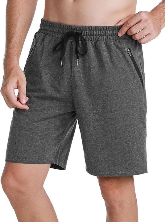 Korte sportbroek heren van 100% katoen met ritszakken en verstelbaar trekkoord – fitnessshort – joggingbroek - happygetfit.com