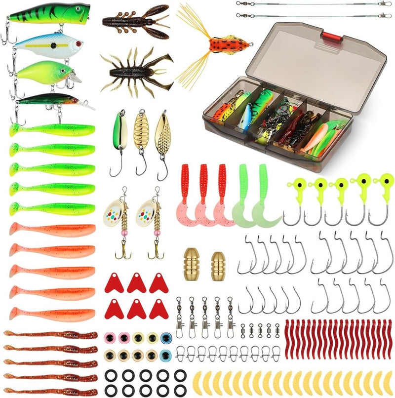 Load image in Gallery Viewer, Kunstaas set 147-delig met spinners, softbaits, vishaken en wartels inclusief opbergdoos – roofvisaas – hengelsportbenodigdheden - happygetfit.com
