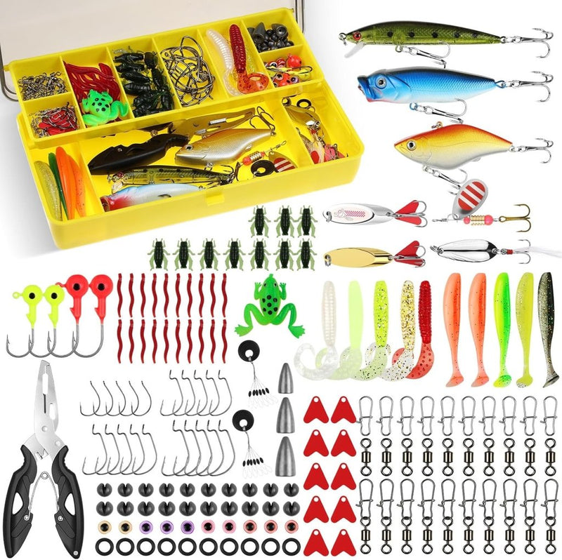 Bild im Galerie-Viewer laden, Kunstaas set 158-delig met minnows, softbaits, vishaken en vistang inclusief opbergdoos – roofvismateriaal – visaccessoires - happygetfit.com
