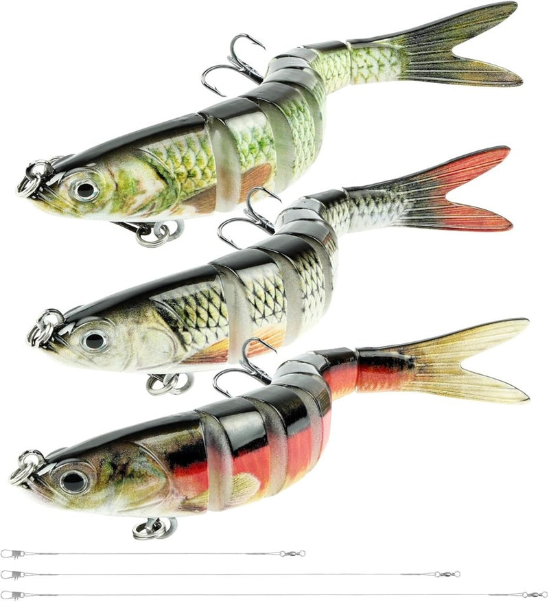 Bild im Galerie-Viewer laden, Kunstaas wobblers 3 stuks 13,5 cm met 8 bewegende segmenten en stalen onderlijnen – snoekaas – jerkbaits - happygetfit.com
