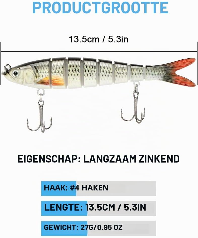Bild im Galerie-Viewer laden, Kunstaas wobblers 3 stuks 13,5 cm met 8 bewegende segmenten en stalen onderlijnen – snoekaas – jerkbaits - happygetfit.com
