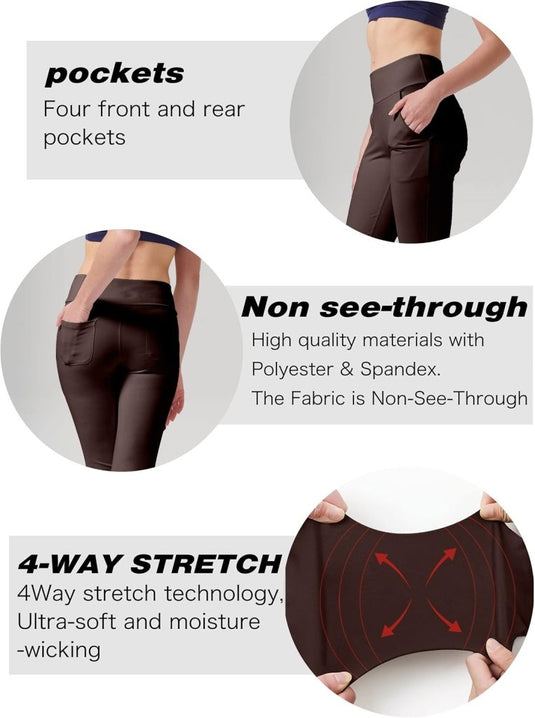 LaiEr Yogabroek Voor Dames Met 4 zakken Hoge Taille Werkbroek 4-way Stretch Tummy Control Lange Flare Broek - happygetfit.com