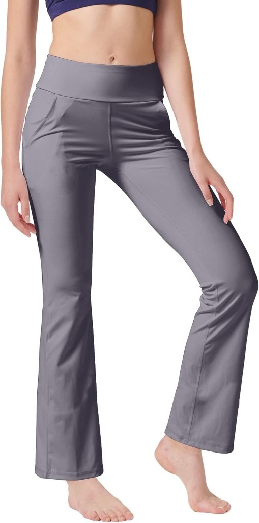 LaiEr Yogabroek Voor Dames Met 4 zakken Hoge Taille Werkbroek 4-way Stretch Tummy Control Lange Flare Broek - happygetfit.com