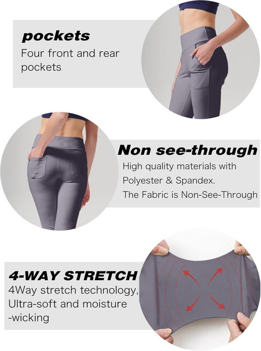 LaiEr Yogabroek Voor Dames Met 4 zakken Hoge Taille Werkbroek 4-way Stretch Tummy Control Lange Flare Broek - happygetfit.com