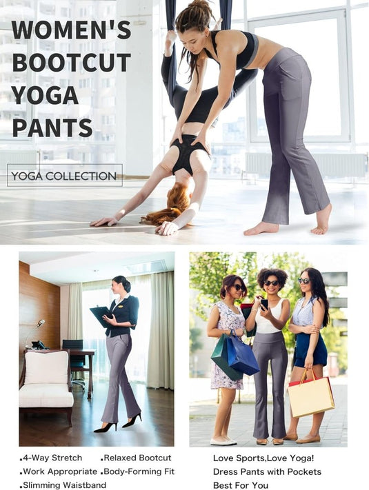 LaiEr Yogabroek Voor Dames Met 4 zakken Hoge Taille Werkbroek 4-way Stretch Tummy Control Lange Flare Broek - happygetfit.com