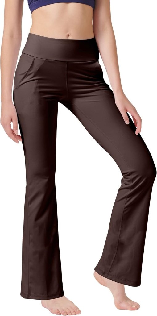 LaiEr Yogabroek Voor Dames Met 4 zakken Hoge Taille Werkbroek 4-way Stretch Tummy Control Lange Flare Broek - happygetfit.com