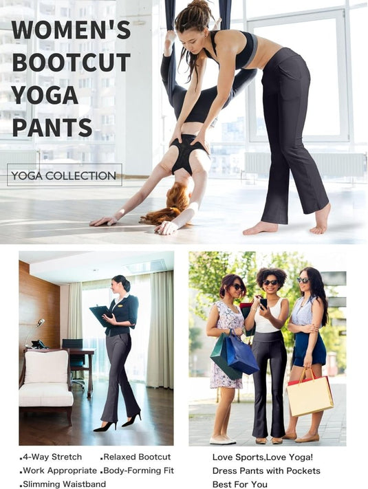 LaiEr Yogabroek Voor Dames Met 4 zakken Hoge Taille Werkbroek 4-way Stretch Tummy Control Lange Flare Broek - happygetfit.com