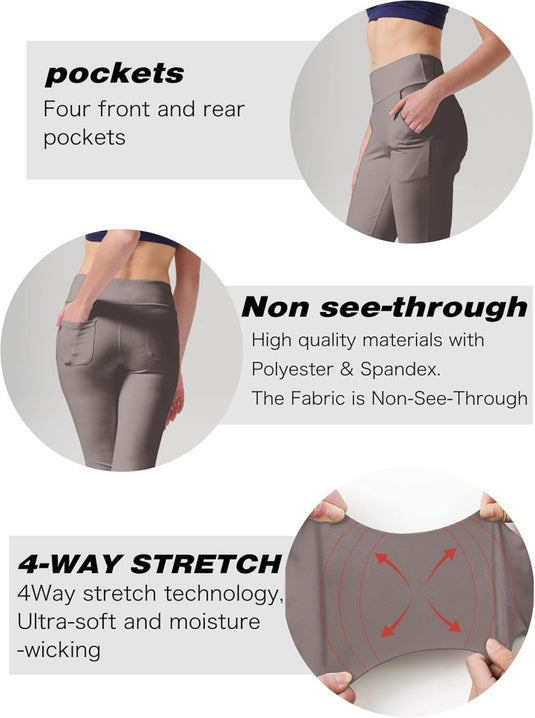 LaiEr Yogabroek Voor Dames Met 4 zakken Hoge Taille Werkbroek 4-way Stretch Tummy Control Lange Flare Broek - happygetfit.com
