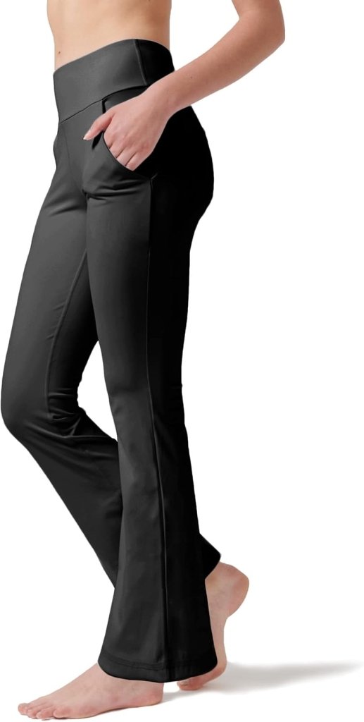LaiEr Yogabroek Voor Dames Met 4 zakken Hoge Taille Werkbroek 4-way Stretch Tummy Control Lange Flare Broek - happygetfit.com