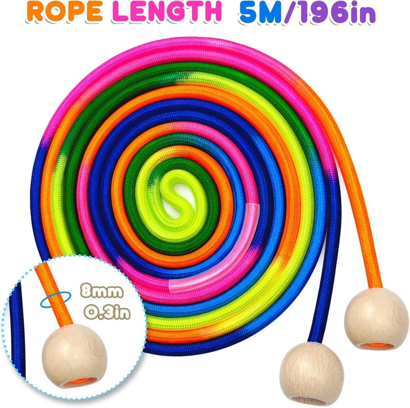 Laad afbeelding in Galerijviewer, Lang springtouw 5 meter regenboog met houten handgrepen - happygetfit.com
