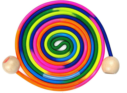 Lang springtouw 5 meter regenboog met houten handgrepen - happygetfit.com