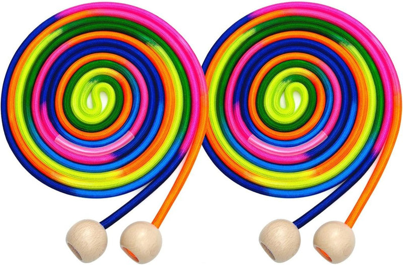 Laad afbeelding in Galerijviewer, Lang springtouw 5 meter regenboog met houten handgrepen - happygetfit.com
