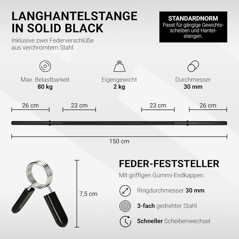 Load image into Gallery viewer, Lange halterstang met veersluiting, 150 x 35 cm, voor halterschijven met 30 mm boring, lange halter - happygetfit.com
